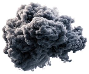 Dark smoke cloud formation for creative design projects on a transparent background, cut out