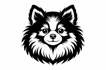 pomeranian dog silhouette line art vector illustration with a white background