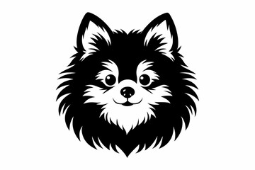 pomeranian dog silhouette line art vector illustration with a white background