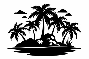 Fototapeta premium tropical island silhouette line art vector illustration with a white background