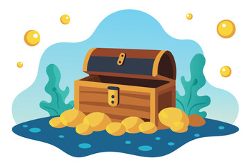 Underwater Coins and Chest Illustration