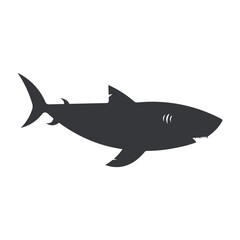 Isolated pictogram large shark with fins and sharp teeth swimming in the sea, symbolizing strength and danger