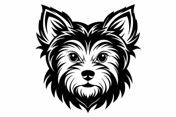 yorkshire terrier dog head silhouette line art vector illustration with a white background