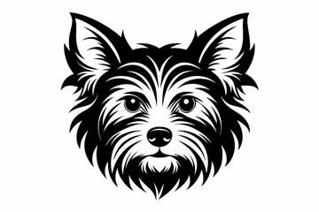 yorkshire terrier dog head silhouette line art vector illustration with a white background