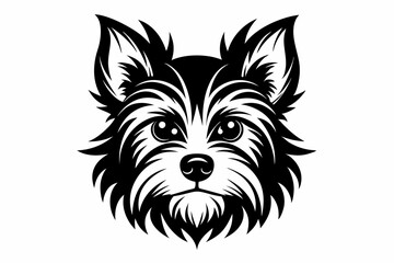 yorkshire terrier dog head silhouette line art vector illustration with a white background