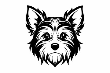 yorkshire terrier dog head silhouette line art vector illustration with a white background