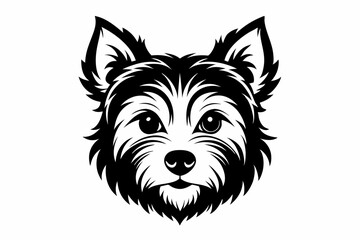yorkshire terrier dog head silhouette line art vector illustration with a white background