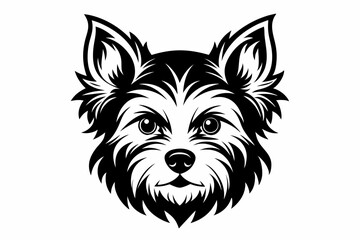 yorkshire terrier dog head silhouette line art vector illustration with a white background