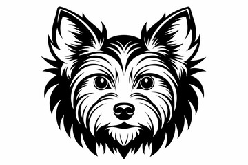 yorkshire terrier dog head silhouette line art vector illustration with a white background