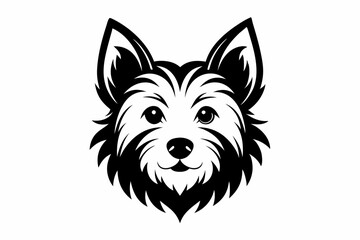 yorkshire terrier dog head silhouette line art vector illustration with a white background