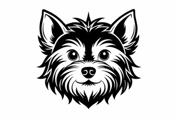 yorkshire terrier dog head silhouette line art vector illustration with a white background