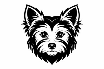 yorkshire terrier dog head silhouette line art vector illustration with a white background