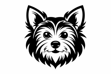 yorkshire terrier dog head silhouette line art vector illustration with a white background