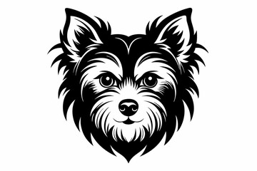 yorkshire terrier dog head silhouette line art vector illustration with a white background