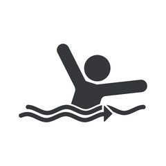 Isolated safety sign warning of strong river currents, highlighting drowning risks and water hazard awareness in natural aquatic environments.