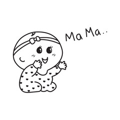 cute baby calling mama outline doodle drawing cartoon. Parenting and Mother's day vector element illustration. 