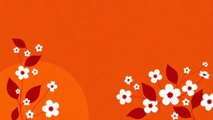 Vibrant red background with elegant white floral patterns and dark red leaves. Festive, Asian-inspired, and decorative design.