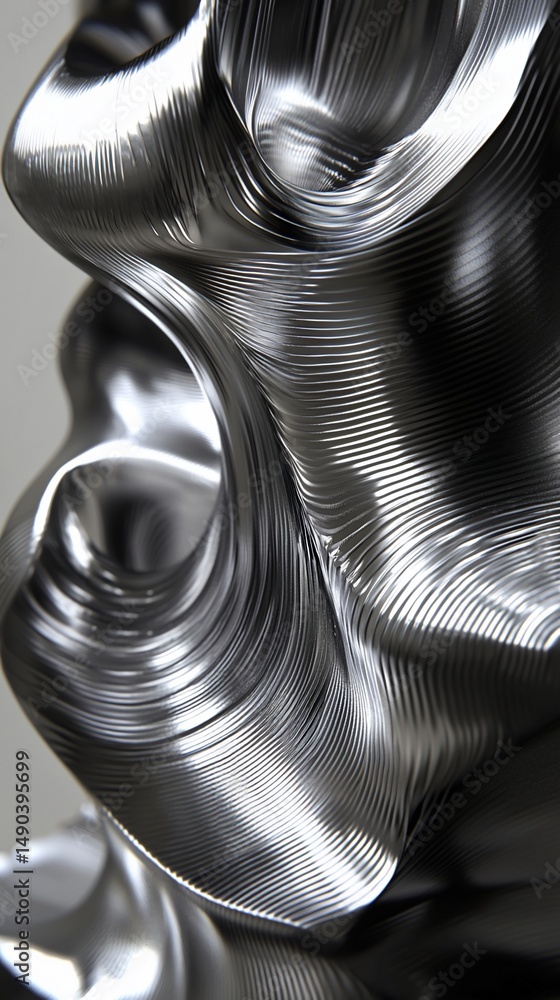 Poster intricate metal sculpture with rippled texture capturing abstract forms and shapes