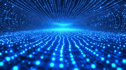 Abstract Blue Light Particles Tunnel Digital Art Background