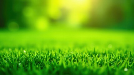 Vibrant Green Grass Close-Up with Soft Focus Background, Perfect for Nature Themes or Springtime Designs