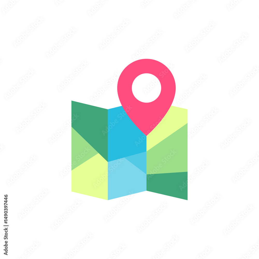 Poster colorful map with location pointer for geographic navigation and tourism planning