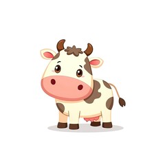 Cute Spotted Cartoon Cow Character Illustration Standing on White Background