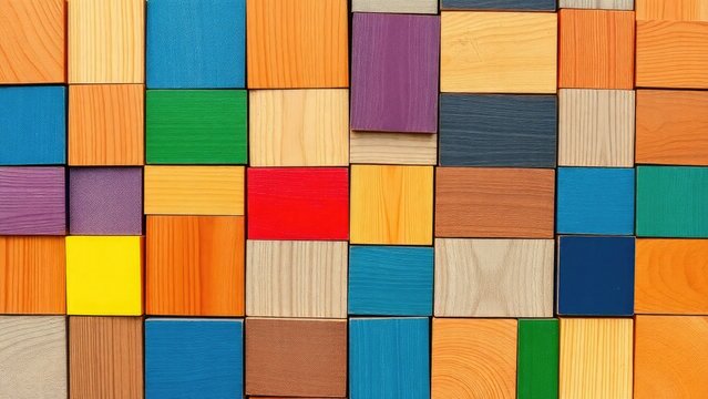 Colorful Wooden Blocks Pattern, colorful mosaic tiles. 4K. 8K. Best Benner. Web Benner. 