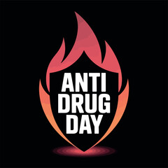 Anti Drug Day Shield Vector Art with Bold Text and Minimalist Powerful Symbol

