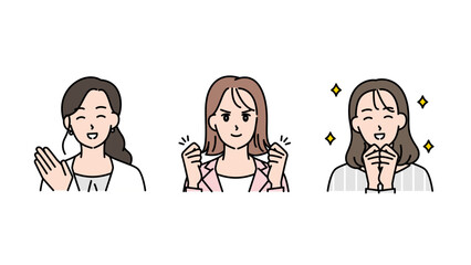 モチベーションと笑顔あふれるビジネス女性3人のイラストセットB2