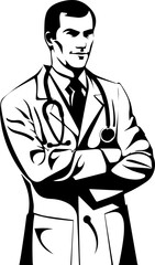 Doctor Icon Vector, Minimalist Medical Professional Silhouette in Black and White