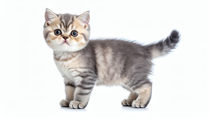 Obraz premium Cute Blue Tortie Point Exotic Shorthair Kitten Standing Sideways – Adorable Cat Looking at Camera