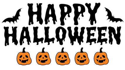 Happy Halloween typography with flying bats vector.