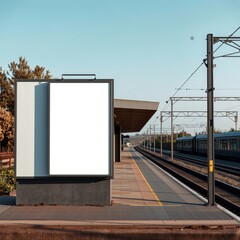 Blank canvas poster mockup | railway station billboard billboard blank mockup display empty poster advertising