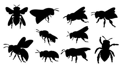 Naklejka premium Set of bee silhouettes black