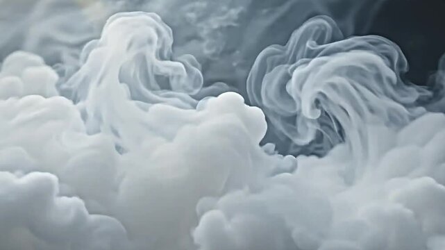 white smoke gradually dissipating into the background, layered textures showing variations in density, reflecting soft light from above, creating a peaceful yet dramatic atmosphere