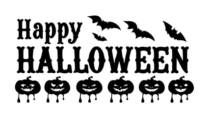 Happy Halloween typography with flying bats vector.