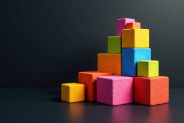 Fototapeta premium A Colorful Arrangement of Stacked Cubes on a Dark Surface, Representing Growth, Stability, and Design Principles