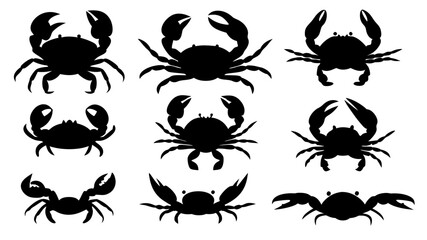 Crab silhouette set vector