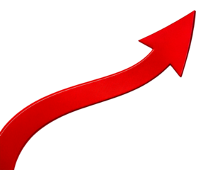 Arrow, red, curved — separated on a clean white background, ideal for graphic design, web elements, presentations, infographics, icons, or any modern minimalist layout requiring bold directional empha