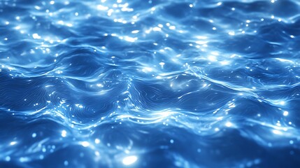 Fototapeta premium Stunning Blue Water Texture Glistening Surface, Ocean Waves, Liquid Background