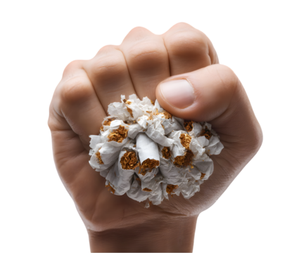 Hand Crushing Cigarettes on Transparent Background - Powered by Adobe