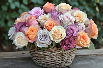 Elegant Mixed Roses in Natural Outdoor Setting
