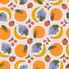 Stylish fruit seamless pattern. Vector fruit tablecloth texture. Vegetarian fabric or wallpaper design. 