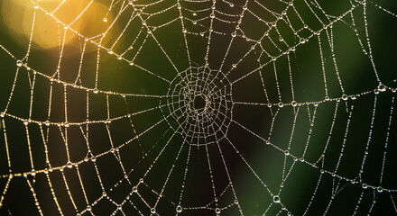 Obraz premium Spiderweb with dew drops