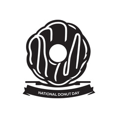 National Donut Day Silhouette Vector Illustration, Solid White Background.