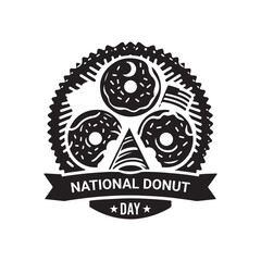 National Donut Day Silhouette Vector Illustration, Solid White Background.