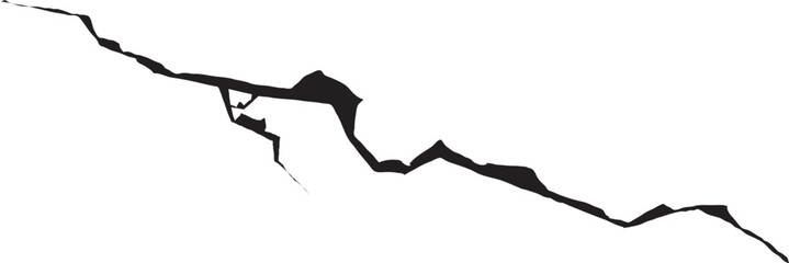 Cracked wall. Damage surface crack and fissure in ground, concrete, crevices from disaster silhouette breaks on land surface from earthquake isolated on white background. Broken ground