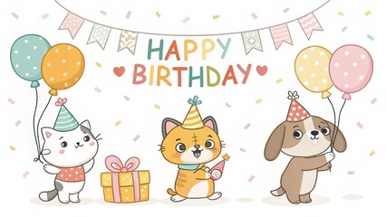 Naklejka premium Happy Birthday cartoon animals celebration