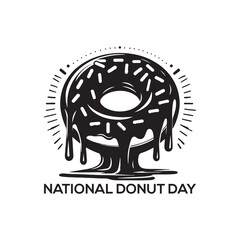 National Donut Day Silhouette Vector Illustration, Solid White Background.