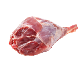 Raw lamb leg ideal for culinary preparations or holiday feasts on a transparent background, cut out